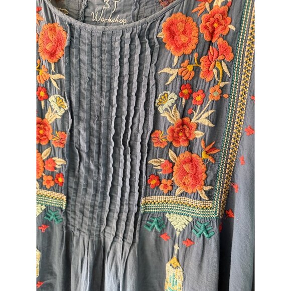 Johnny Was Womens Caftan One Size Blue Cotton Embroidered Round Neck Boho - Picture 3 of 11